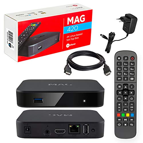 MAG 420 Infomir & HB-DIGITAL 4K IPTV Set Top Box Multimédia Lecteur Internet TV IP # 4K UHD 60FPS 2160p@60 FPS HDMI 2.0# HEVC H.256# Arm Cortex-A53 + câble HDMI